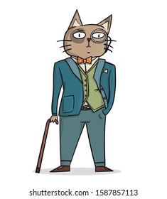 Cartoon Gentleman Cat Wearing A Suit