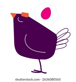 Cartoon geometric image of a hen thinking about an egg.