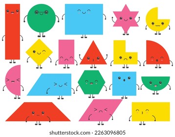 Cartoon geometric shape with emotions vector illustration collection