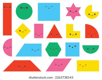 Cartoon geometric shape with emotions vector illustration collection