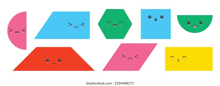 Cartoon geometric shape with emotions vector illustration collection