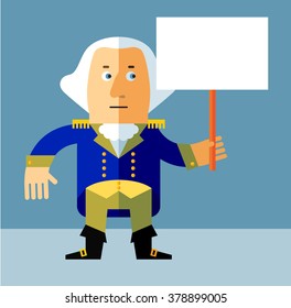 Cartoon George Washington  holding a blank sign. Flat style vector illustration . Presidents Day Celebration 