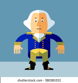 Cartoon George Washington standing. Flat style vector illustration . Presidents Day Celebration
