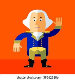 Cartoon George Washington waving hand. Flat style vector illustration . Presidents Day Celebration