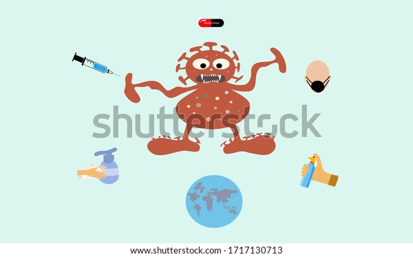 Cartoon Germ Monster Vector Surrounded By Stock Vector (Royalty Free ...