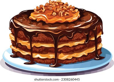 Cartoon German chocolate cake tshirt design, Vector, illustration