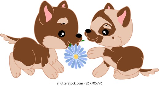 Cartoon german shepherd with flower