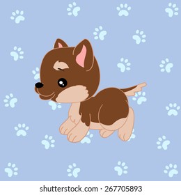 Cartoon german shepherd with paw figured background