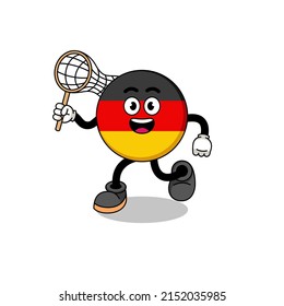 Cartoon of germany flag catching a butterfly , character design