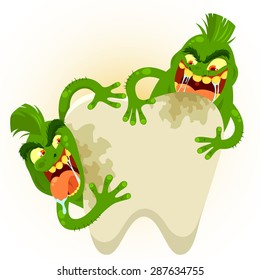 cartoon germs destroying a tooth