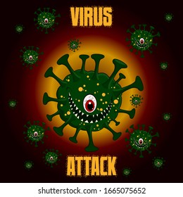 cartoon germs and viruses. vector illustration. corona virus. allergy bacteria, medical healthcare, microbiology concept.