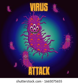 cartoon germs and viruses. vector illustration. corona virus. allergy bacteria, medical healthcare, microbiology concept.