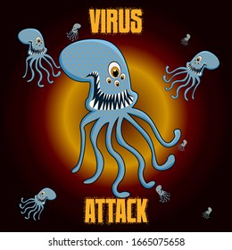 cartoon germs and viruses. vector illustration. corona virus. allergy bacteria, medical healthcare, microbiology concept.