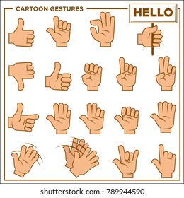 Cartoon gestures showed by human hands illustrations set