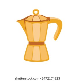 Cartoon geyser coffee maker isolated on white background .Card with moka pot in beige and brown colors.Espresso machine icon in flat style.Vector graphic design for use in banner template,sticker.