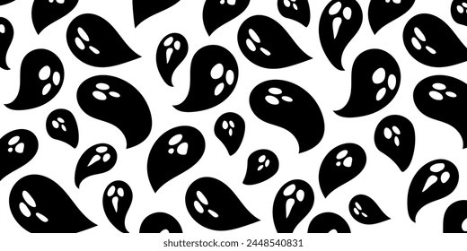 Cartoon ghost background for Halloween celebration. Flying ghost silhouette hand drawn illustrations. Trendy Gothic style desig. Vector EPS 10