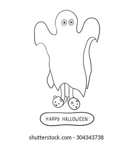 Cartoon ghost in badspread isolated on white background.  Can be used for coloring. Vector illustration. EPS 10. 