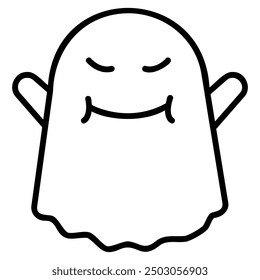 A cartoon ghost with a big smile and its eyes closed.