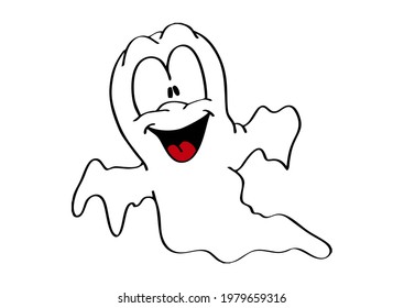 cartoon ghost, black and white with black and red mouth flying, scared or scaring