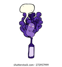 cartoon ghost in bottle with speech bubble
