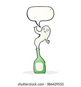 cartoon ghost in bottle with speech bubble