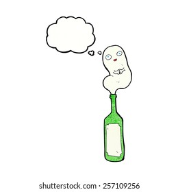 cartoon ghost in bottle with thought bubble