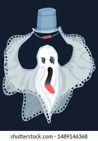 cartoon ghost with a bucket scares passersby evil cleaner character