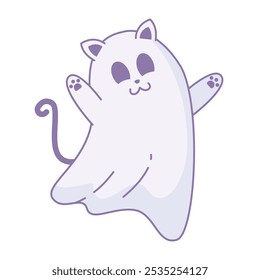 Cartoon ghost cat hybrid with happy expression, Vector