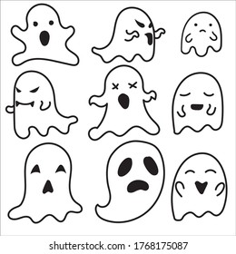 Cartoon Ghost Character Expression Vector