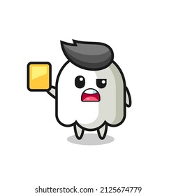 cartoon ghost character as a football referee giving a yellow card , cute style design for t shirt, sticker, logo element