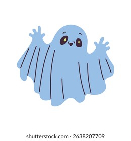 Cartoon ghost character in a playful pose. Friendly blue ghost illustration.