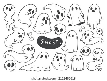 Cartoon Ghost Doodle Vector Isolated on White Background