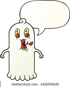 cartoon ghost with flaming eyes with speech bubble in smooth gradient style