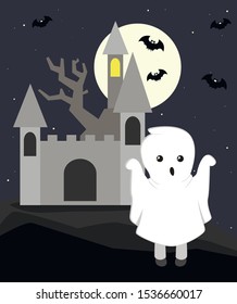 Cartoon ghost. Flat illustration for halloween