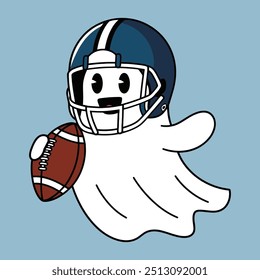 Cartoon Ghost Football Player with Helmet and Ball