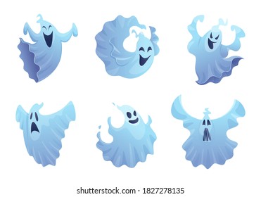 Cartoon ghost. Friend smile spooky buster halloween symbols vector scary collection
