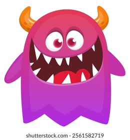 Cartoon ghost with funny excited face expression waving hands . Vector illustration isolated on white. Halloween design.