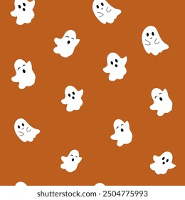 Cartoon ghost halloween background vector seamless pattern