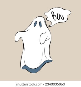 Cartoon ghost. Halloween ghost Boo. Characters for kids. Funny ghost. Vector illustration.