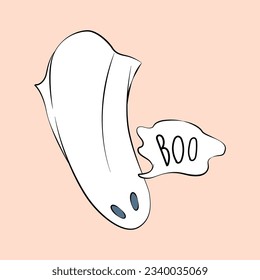Cartoon ghost. Halloween ghost Boo. Characters for kids. Funny ghost. Vector illustration.