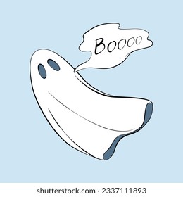 Cartoon ghost. Halloween ghost Boo. Funny ghost. Vector illustration.