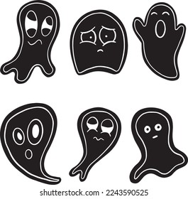 Cartoon Ghost Halloween Illustration Spectres Haunted Spirits