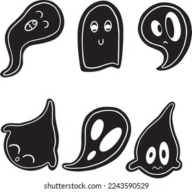 Cartoon Ghost Halloween Illustration Spectres Haunted Spirits