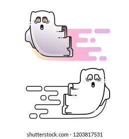 Cartoon ghost. Halloween vector illustration of funny flying ghost. Two cute apparitions set for Halloween design. Line and colorful spook icons.