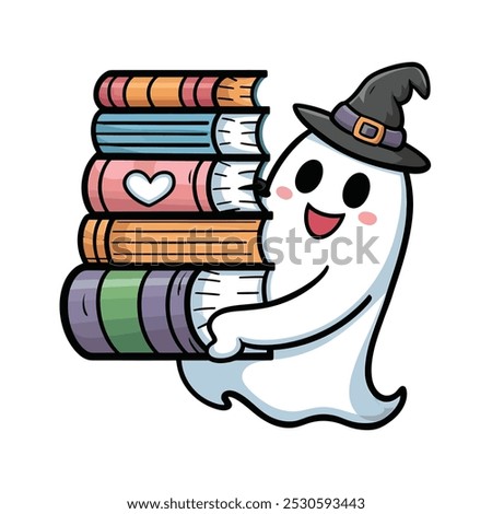 Cartoon Ghost in a Hat Carrying a Book