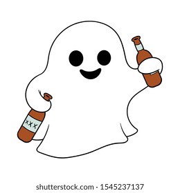 Cartoon Ghost Holding Beer Bottles