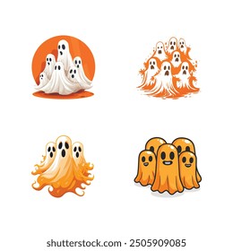 Cartoon Ghost Icon Illustrations in Orange and White Themes