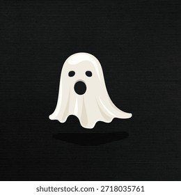Ilustración de fantasma de dibujos animados sobre un fondo oscuro. El diseño fantasma presenta un fantasma clásico de hoja blanca. Perfecto para temas de Halloween con un ambiente fantasma espeluznante. Ilustración vectorial de fondo de Halloween.