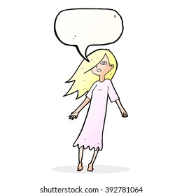 cartoon ghost like girl with speech bubble