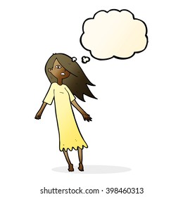 cartoon ghost like girl with thought bubble